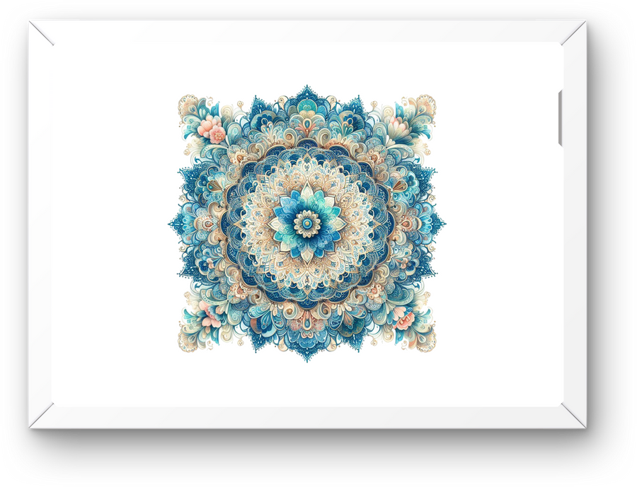 Blue Floral Mandala Wall Art | Intricate Boho Mandala Print | Meditation Zen Gift