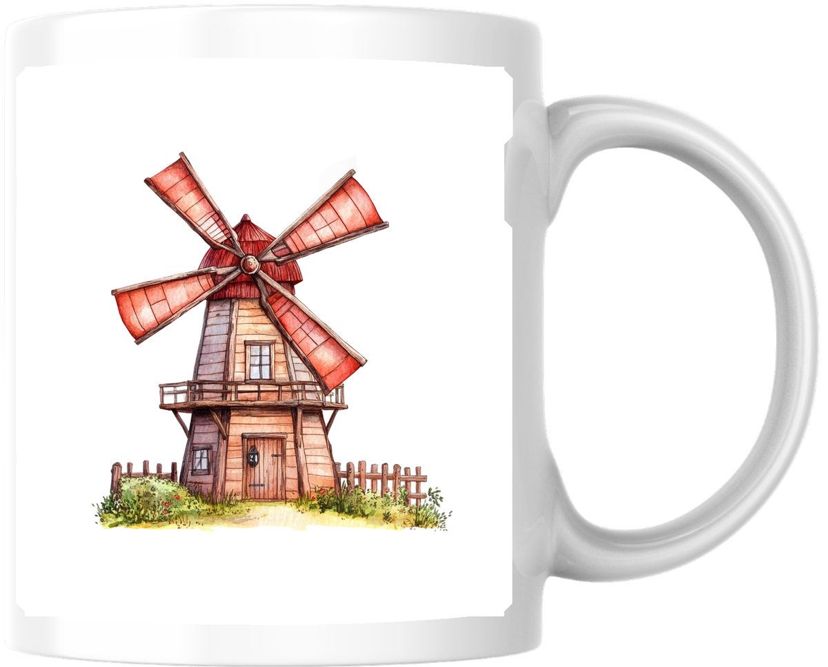 Vintage Windmill Mug | Rustic Red Dutch Windmill Coffee Mug | Countryside Lover Gift