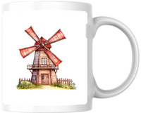 Thumbnail for Vintage Windmill Mug | Rustic Red Dutch Windmill Coffee Mug | Countryside Lover Gift