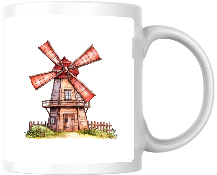 Vintage Windmill Mug | Rustic Red Dutch Windmill Coffee Mug | Countryside Lover Gift