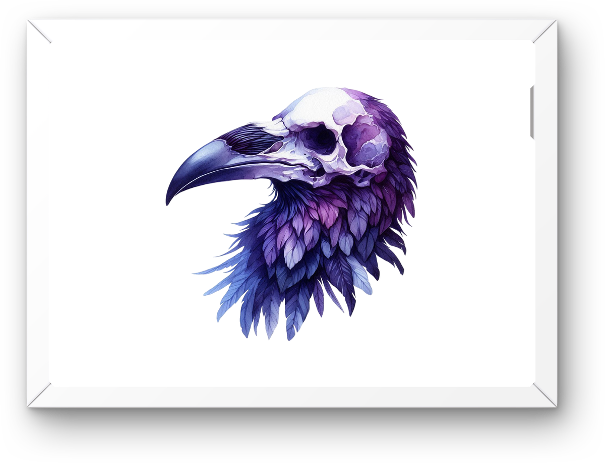 Purple Raven Skull Wall Art | Gothic Watercolor Bird Print | Dark Decor Gothic Gift