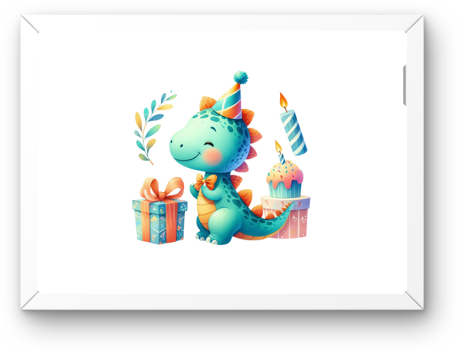 Birthday Dinosaur Wall Art | Cute Party T-Rex & Cake Print | Kids Birthday Room Gift