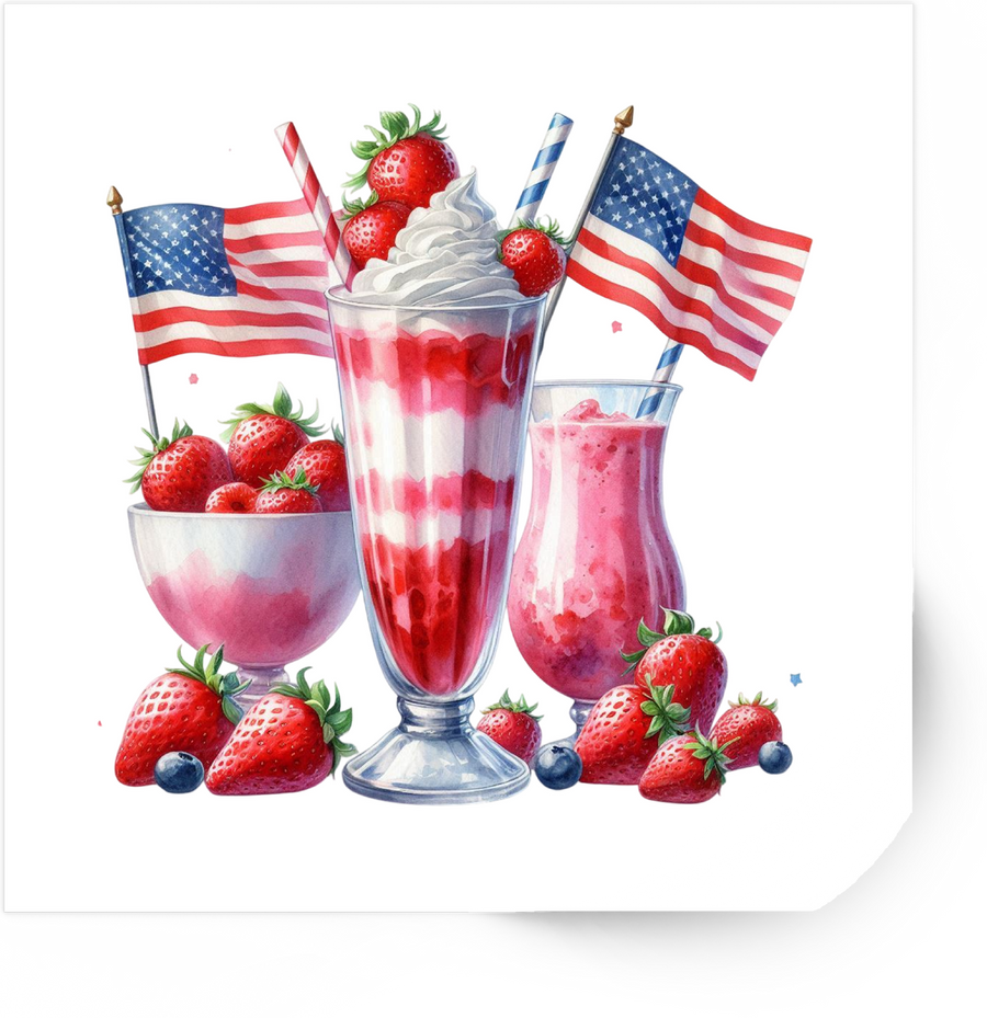 Patriotic Strawberry Milkshake Sticker | American Flag Dessert Vinyl Decal | 4th Of July Gift