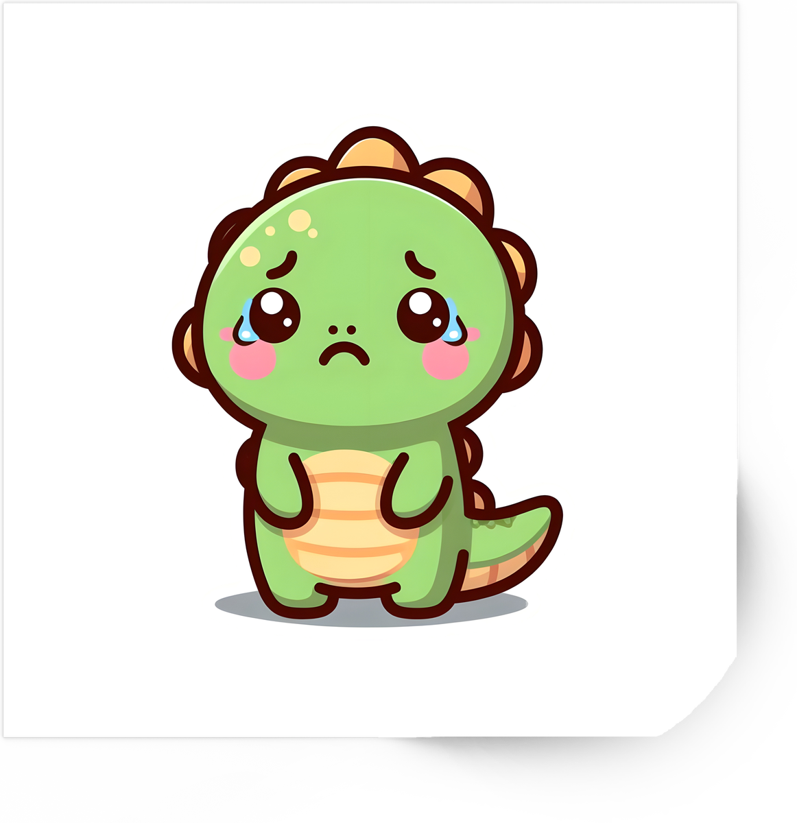 Sad Kawaii Dinosaur Sticker | Cute Crying Green Dino Vinyl Decal | Kids Cartoon Gift