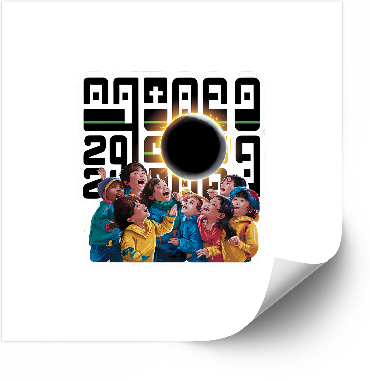 Solar Eclipse 2024 Kids Watching Sky Sticker | Colorful Commemorative Astronomy Vinyl Decal