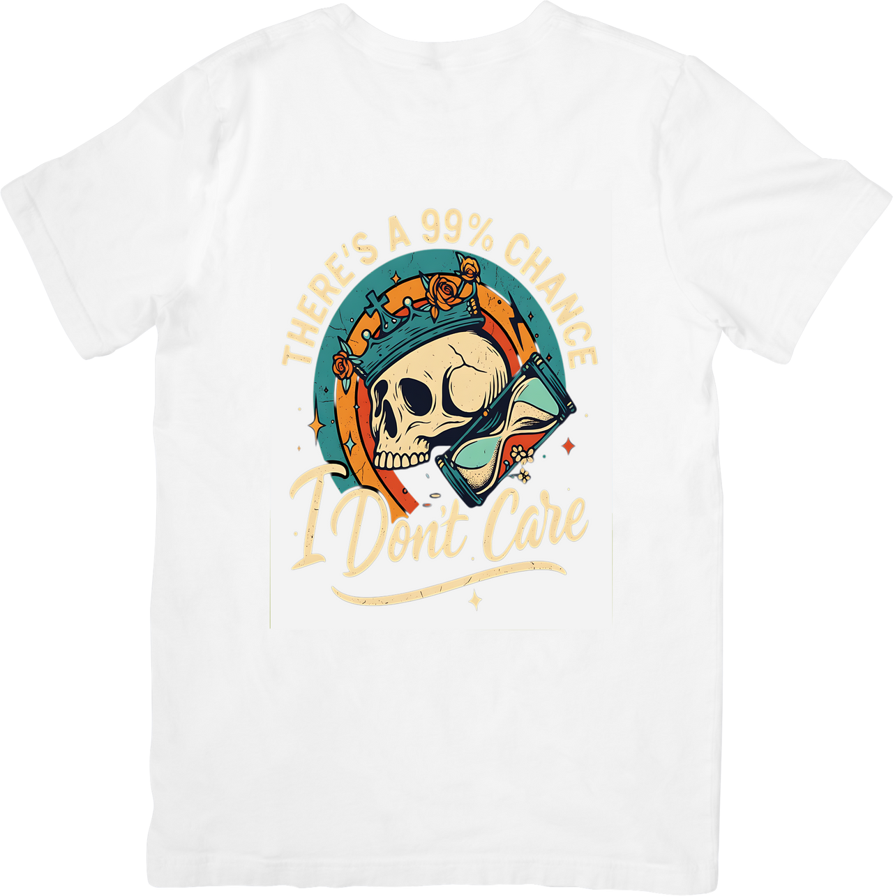 Theres A 99% Chance I Dont Care T-Shirt | Retro Skull Hourglass Funny Quote Graphic Tee
