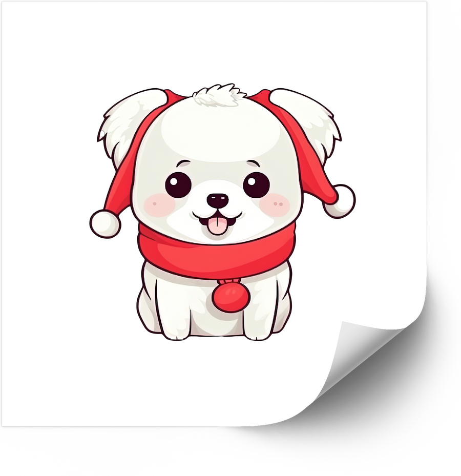 Cute Christmas Puppy Santa Hat Sticker | Kawaii Holiday Dog Vinyl Decal