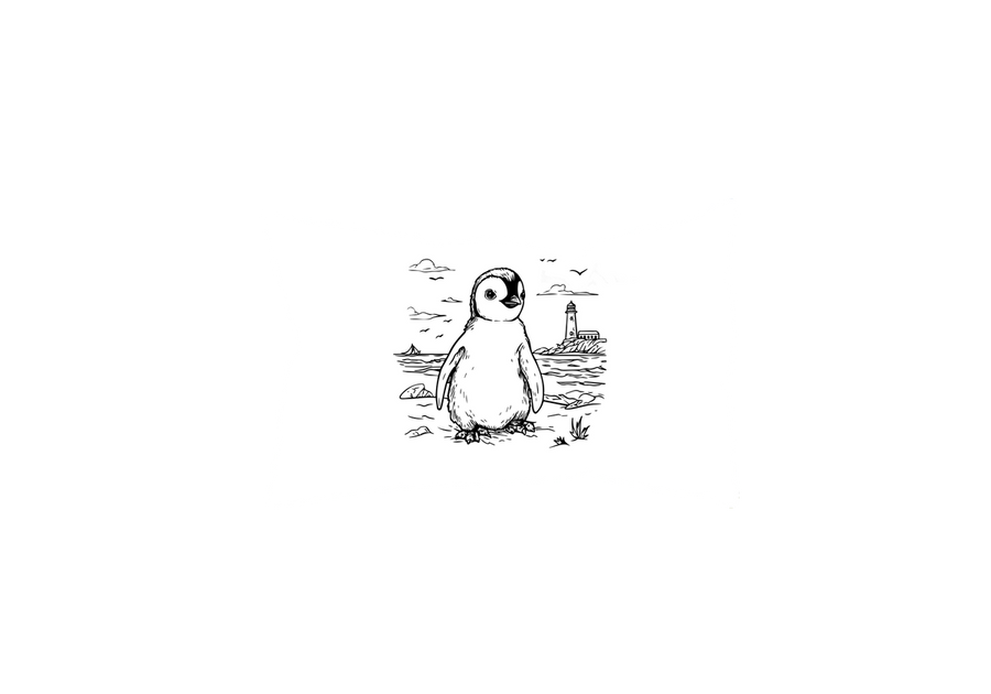Penguin by the Sea Throw Pillow | Hand-Drawn Lighthouse Coastal Decorative Pillow | Nature Gift