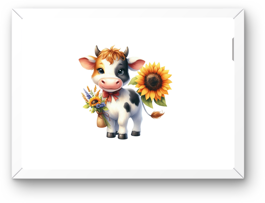 Cute Sunflower Cow Wall Art | Watercolor Baby Cow Print | Farmhouse Nursery Gift