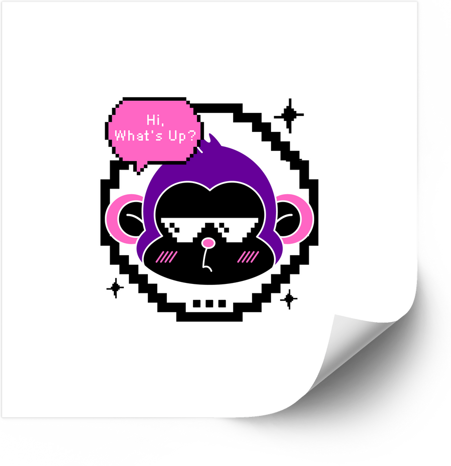 Hi Whats Up Pixel Monkey Sunglasses Sticker | Y2K Retro Gaming Cool Monkey Vinyl Decal