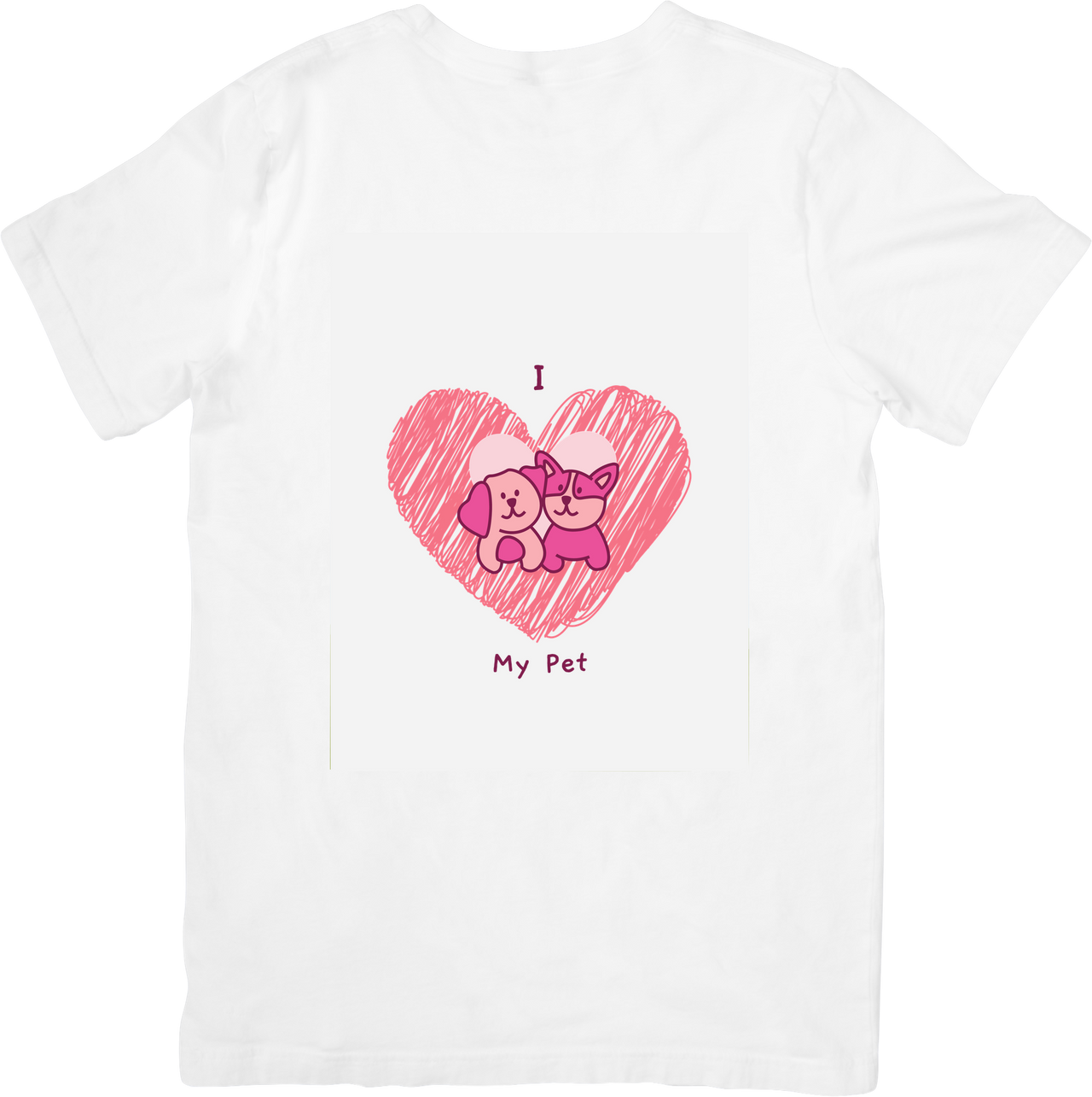 I Love My Pet Dog And Cat Heart T-Shirt | Cute Pink Sketch Pet Lover Graphic Tee | Pet Owner Gift