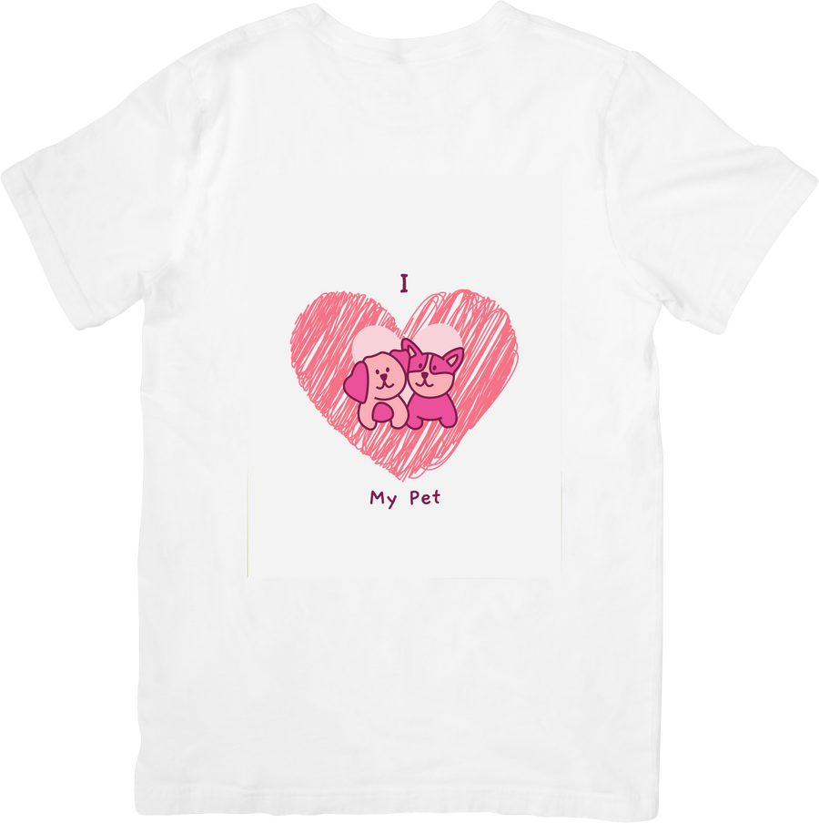 I Love My Pet Dog And Cat Heart T-Shirt | Cute Pink Sketch Pet Lover Graphic Tee | Pet Owner Gift