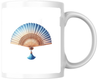 Thumbnail for Folding Hand Fan Mug | Elegant Blue Tassel Fan Coffee Mug | Asian Decor Lover Gift