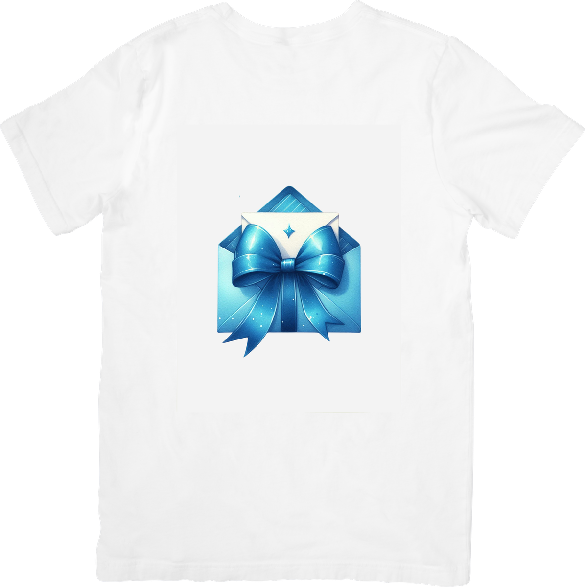 Blue Gift Bow Envelope T-Shirt | Elegant 3D Ribbon Graphic Tee | Birthday Celebration Gift