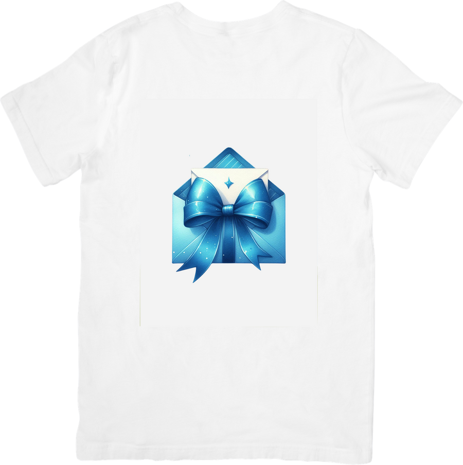 Blue Gift Bow Envelope T-Shirt | Elegant 3D Ribbon Graphic Tee | Birthday Celebration Gift