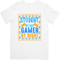Thumbnail for Student By Day Gamer By Night T-Shirt | Colorful Ugly Sweater Style Gaming Graphic Tee | Gamer Gift