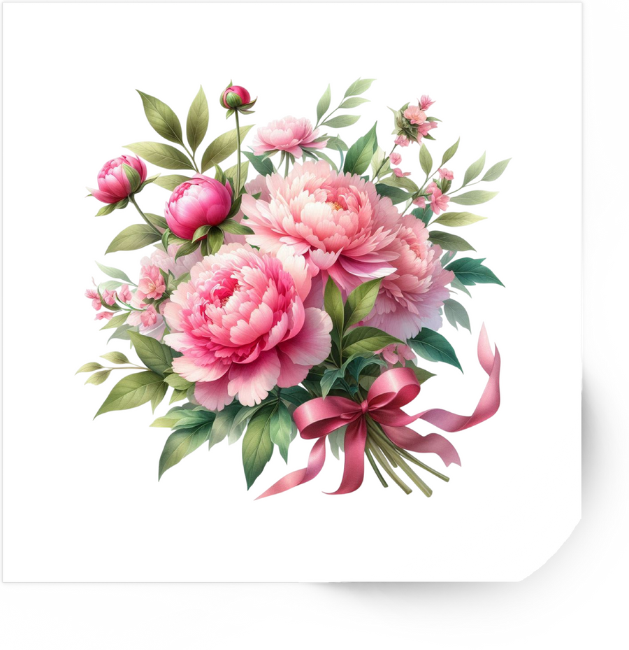 Pink Peony Bouquet Sticker | Watercolor Floral Ribbon Vinyl Decal | Botanical Nature Gift