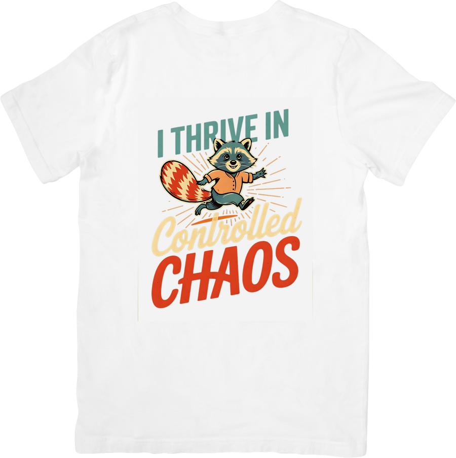 I Thrive In Controlled Chaos Raccoon T-Shirt | Funny Retro Animal Quote Graphic Tee