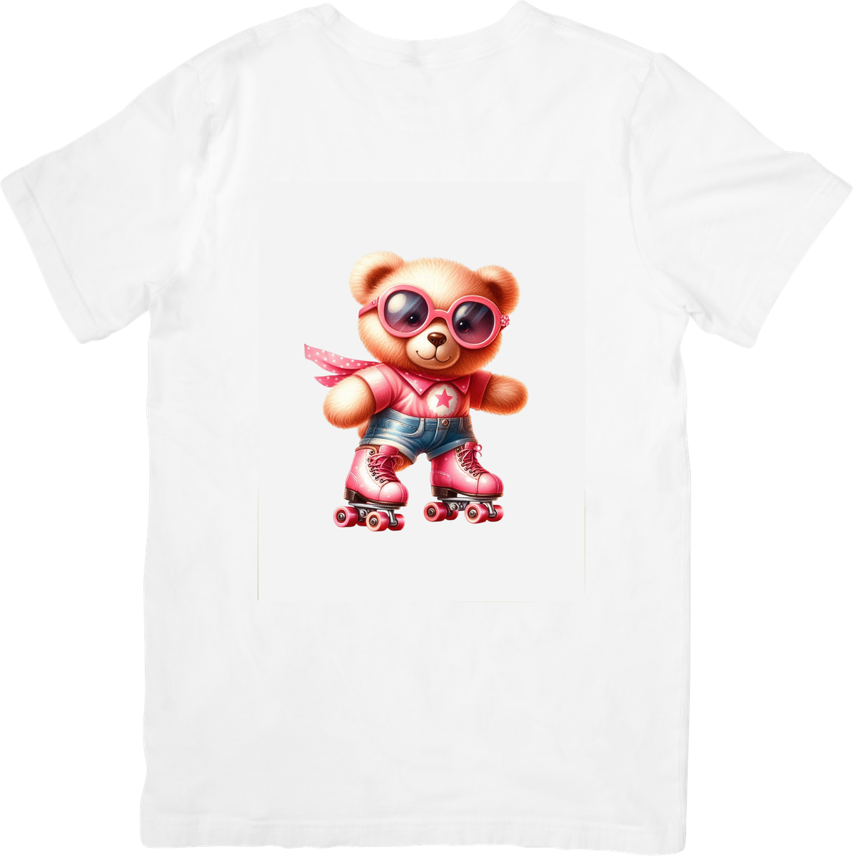Roller Skating Teddy Bear T-Shirt | Cool Pink Sunglasses Bear Graphic Tee | Retro Fun Gift