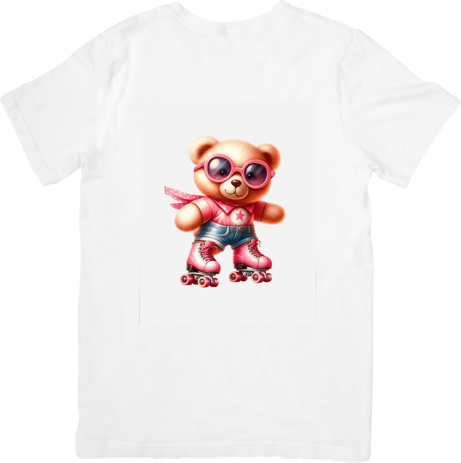 Roller Skating Teddy Bear T-Shirt | Cool Pink Sunglasses Bear Graphic Tee | Retro Fun Gift