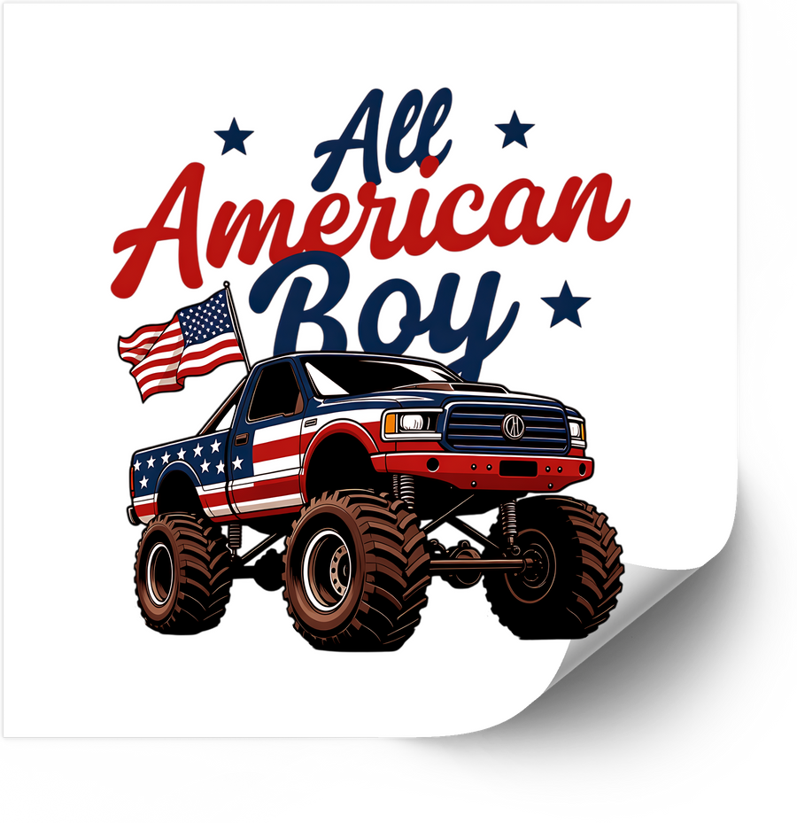 All American Boy Monster Truck Sticker | Patriotic 4th Of July Flag Vinyl Decal