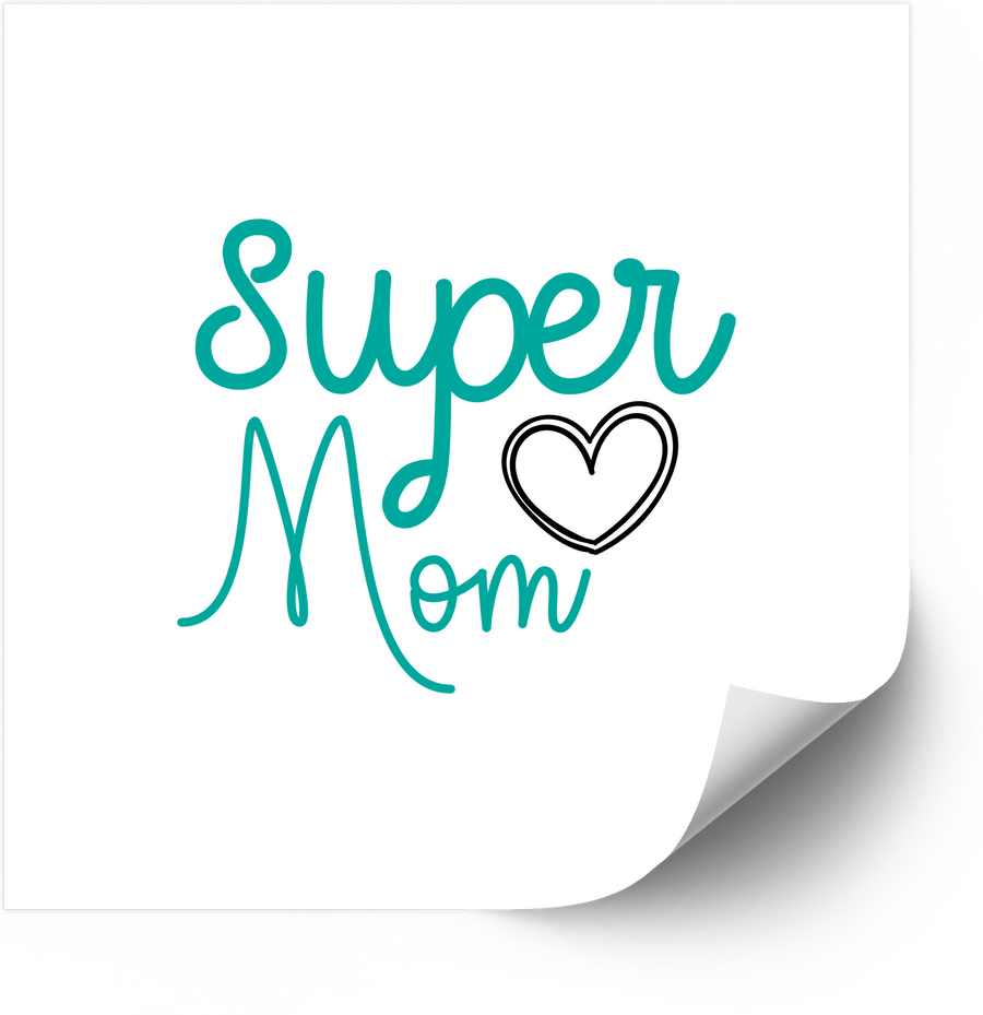 Super Mom Heart Script Sticker | Cute Teal Handwritten Love Mom Vinyl Decal