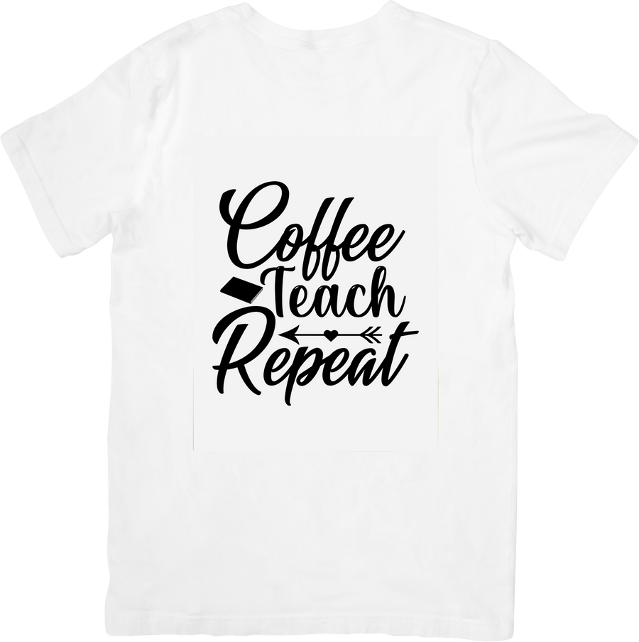 Coffee Teach Repeat Script T-Shirt | Minimalist Chalkboard Teacher Quote Graphic Tee | Teacher Gift