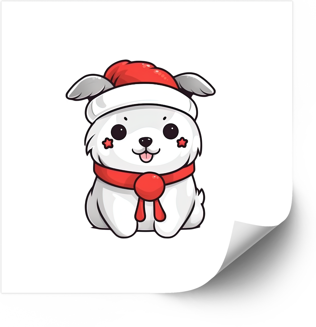 Cute Christmas Puppy Santa Scarf Sticker | Kawaii Holiday White Dog Vinyl Decal