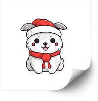 Thumbnail for Cute Christmas Puppy Santa Scarf Sticker | Kawaii Holiday White Dog Vinyl Decal
