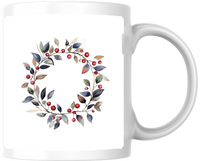 Thumbnail for Berry Wreath Mug | Watercolor Botanical Leaf & Red Berry Coffee Mug | Cozy Home Gift