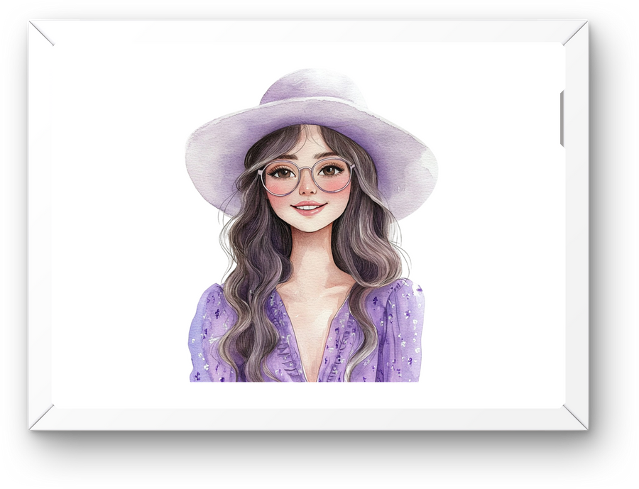 Lavender Hat Lady Wall Art | Watercolor Boho Fashion Portrait Print | Chic Girl Gift